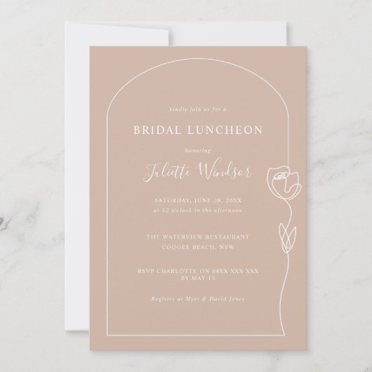 Line Zeichnend Rose Bridal Luncheon Einladung (Vorderseite)