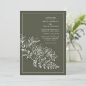 Line Zeichnend Waldgrüne Hochzeit Einladung (Stehend Vorderseite)