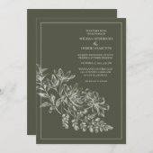Line Zeichnend Waldgrüne Hochzeit Einladung (Vorne/Hinten)