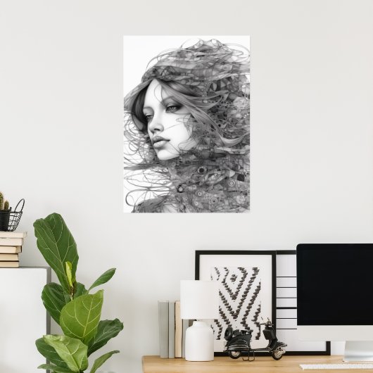 Lineale Kunst Zeichne Frauenkörper Poster (Heimbüro)