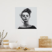 Lineale Kunst Zeichne weibliches Body Poster (Küche)