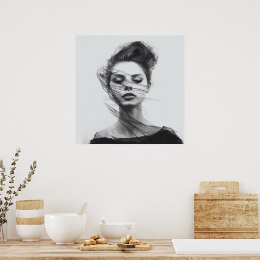 Lineale Kunst Zeichne weibliches Body Poster (Küche)