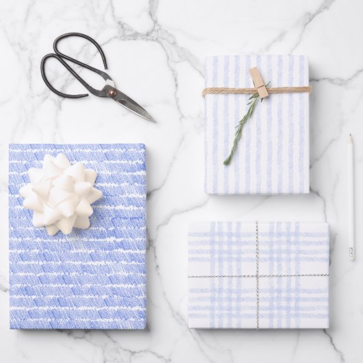Linear Blue Lines And Stripes Pattern Papers Geschenkpapier Set (Vorderseite)