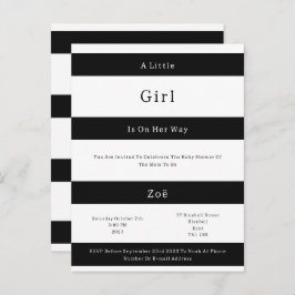 Linear Chic Black And White Stripes Baby Invite Postkarte