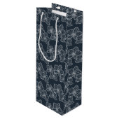 Linear Orchid | Botanical Floral Charcoal Geschenktüte Für Weinflaschen (Vorderseite Schrägansicht)