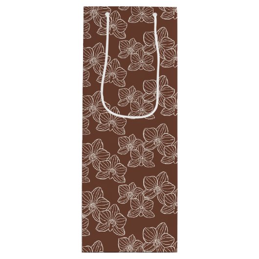 Linear Orchid | Botanical Floral Dark Rust Geschenktüte Für Weinflaschen (Vorderseite)