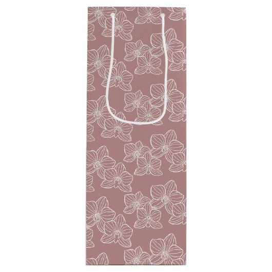 Linear Orchid | Botanical Floral Dusty Pink Geschenktüte Für Weinflaschen (Vorderseite)
