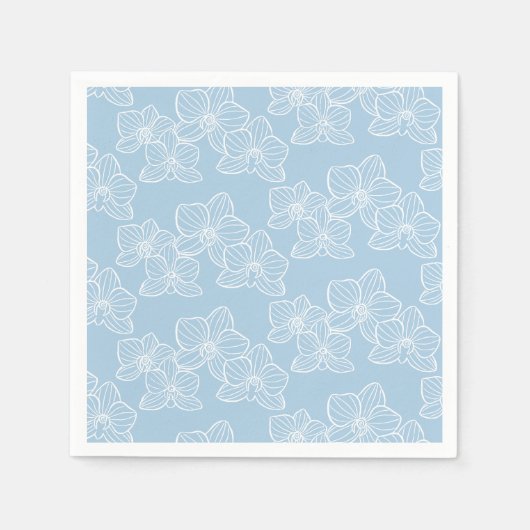Linear Orchid | Chic Botanical Floral Sky Blue Serviette (Vorderseite)