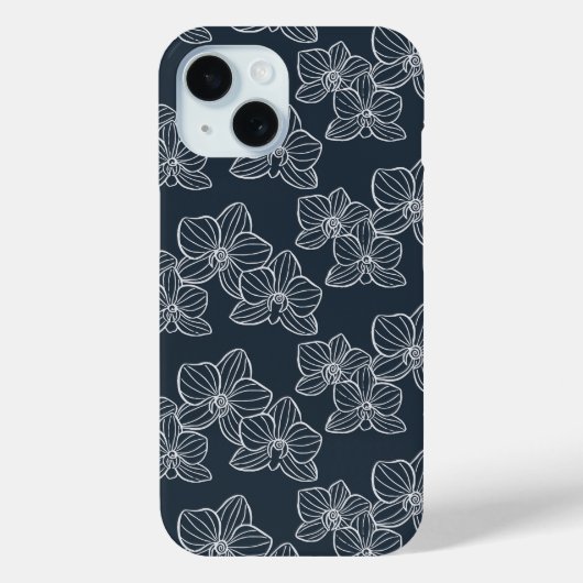 Linear Orchid | Elegant Botanical Dark Navy Case-Mate iPhone Hülle (Rückseite)