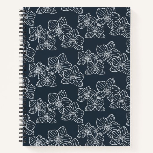 Linear Orchid | Elegant Botanical Dark Navy Notizblock (Vorderseite)
