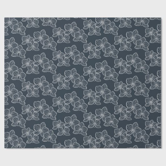 Linear Orchid | Elegant Floral Charcoal Geschenkpapier (Flach)