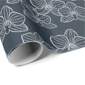 Linear Orchid | Elegant Floral Charcoal Geschenkpapier (Rolleneckpunkt)