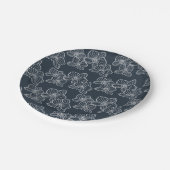 Linear Orchid | Elegant Floral Party & Event Navy Pappteller (Schrägansicht)