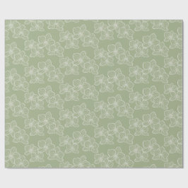 Linear Orchid | Elegant Floral Sage Green Geschenkpapier