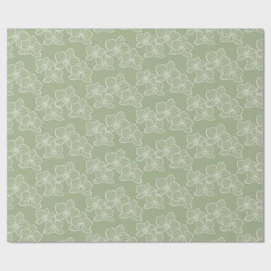 Linear Orchid | Elegant Floral Sage Green Geschenkpapier (Flach)