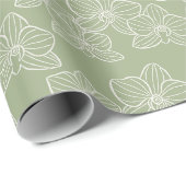 Linear Orchid | Elegant Floral Sage Green Geschenkpapier (Rolleneckpunkt)