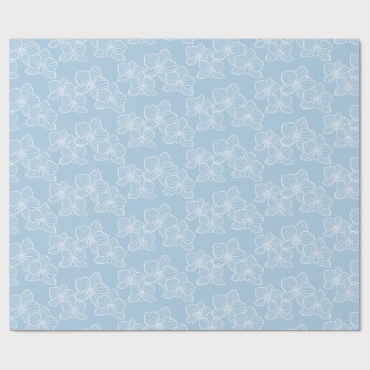 Linear Orchid | Elegant Floral Sky Blue Geschenkpapier (Flach)