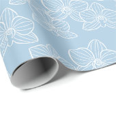 Linear Orchid | Elegant Floral Sky Blue Geschenkpapier (Rolleneckpunkt)