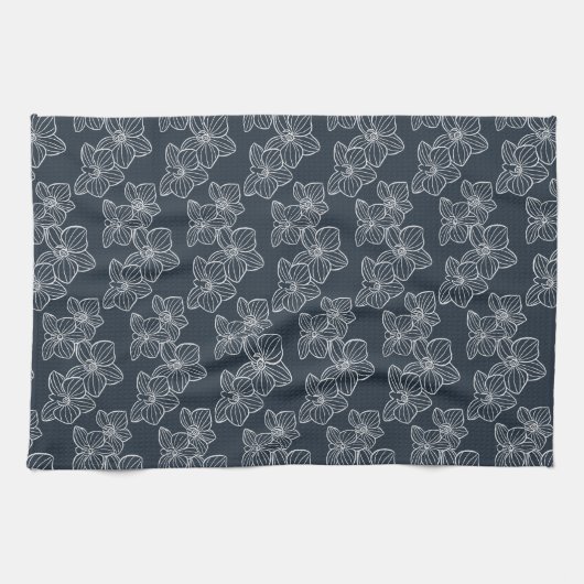 Linear Orchid | Modern Botanical Dark Navy Geschirrtuch (Horizontal)