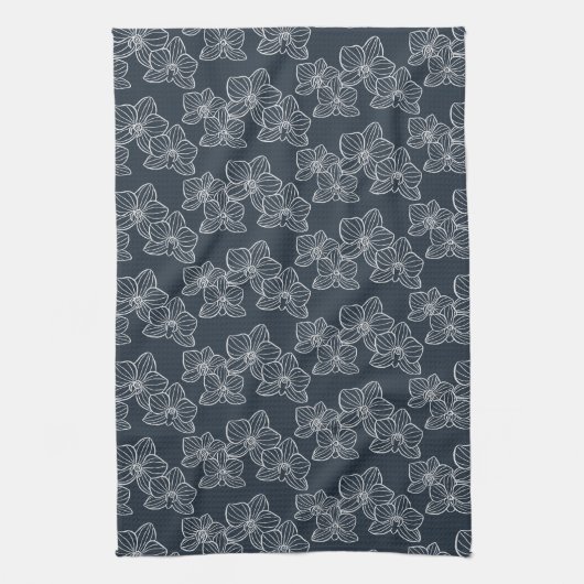 Linear Orchid | Modern Botanical Dark Navy Geschirrtuch (Vertikal)
