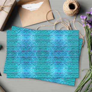 Linear türkisfarbenes Glitzer Tribal Print Muster Seidenpapier