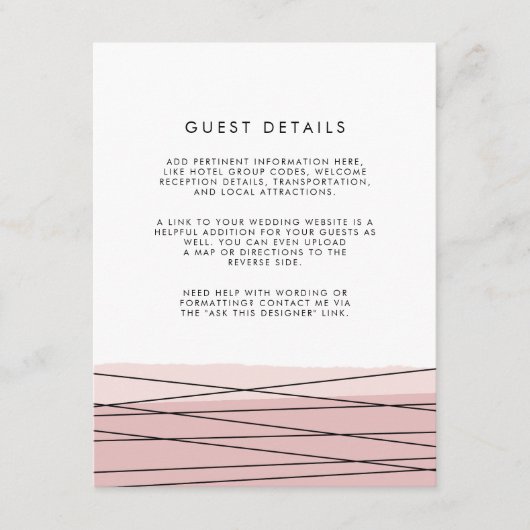 Lineare Blush Wedding Guest Details Card Begleitkarte (Vorderseite)