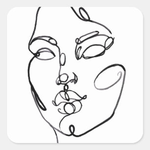 Lineare Gedanken - Gesichter Quadratischer Aufkleber