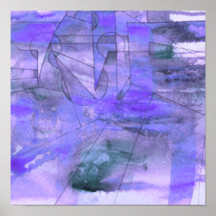 Lineare Haze Wasserfarbe und Tinte Abstrakt Poster