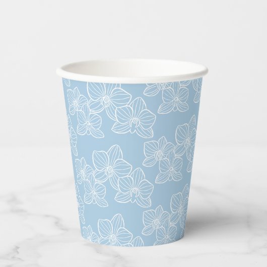 Lineare Orchidee | Botanische Blumenparty Blau Pappbecher (Vorderseite)
