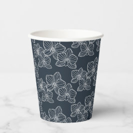 Lineare Orchidee | Botanische Blumenparty Navy Pappbecher