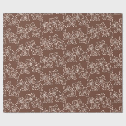 Lineare Orchidee | Elegante dunkle rostfarbene Blu Geschenkpapier (Flach)