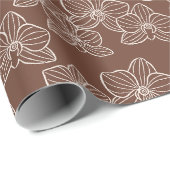 Lineare Orchidee | Elegante dunkle rostfarbene Blu Geschenkpapier (Rolleneckpunkt)