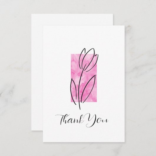 Lineare Tulip, Abstrakt, rosa Wasserfarbe Dankeskarte (Vorne/Hinten)