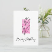 Lineare Tulip, Abstrakt, rosa Wasserfarbe Karte (Stehend Vorderseite)