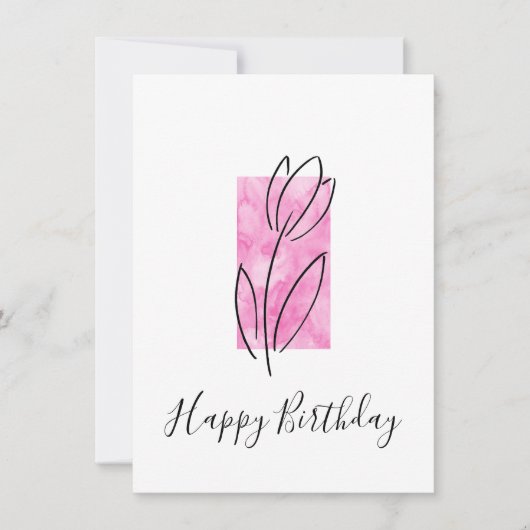 Lineare Tulip, Abstrakt, rosa Wasserfarbe Karte (Vorderseite)