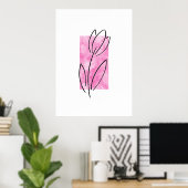 Lineare Tulip, Abstrakt, rosa Wasserfarbe Poster (Heimbüro)