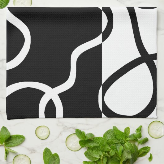Lineare Überzeugung I: Abstrakt Schwarz & Weiß Geschirrtuch (Gefaltet)