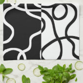 Lineare Überzeugung I: Abstrakt Schwarz & Weiß Geschirrtuch (Gefaltet)