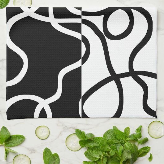 Lineare Überzeugung I: Abstrakt Schwarz & Weiß Geschirrtuch (Gefaltet)