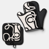 Lineare Überzeugung I: Abstrakt Schwarz & Weiß Ofenhandschuh & Topflappen-Set (Vorderseite/Rückseite)