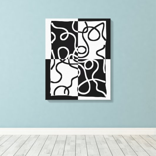 Lineare Überzeugung II: Abstrakt Schwarz und Weiß Leinwanddruck (Insitu (Holzboden))