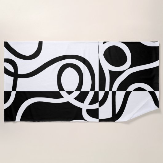Lineare Überzeugung II: Abstrakt Schwarz und Weiß Strandtuch (Vorderseite)