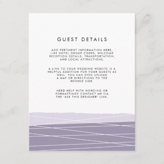 Lineare Wedding Guest Details Card | Amethyst Begleitkarte (Vorderseite)