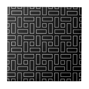 Lineares Schwarz-Weiß-Blockmuster - Schwarz Fliese
