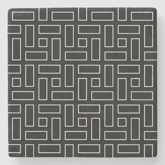 Lineares Schwarz-Weiß-Blockmuster - Schwarz Steinuntersetzer (Vorderseite)