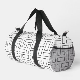 Lineares Schwarz-Weiß-Blockmuster - Weiß Duffle Bag