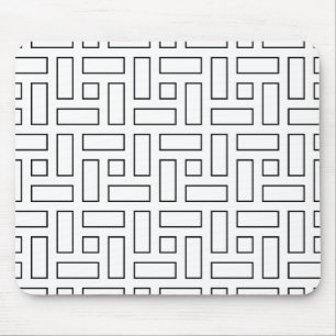 Lineares Schwarz-Weiß-Blockmuster - Weiß Mousepad