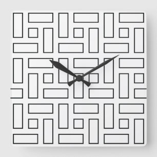 Lineares Schwarz-Weiß-Blockmuster - Weiß Quadratische Wanduhr