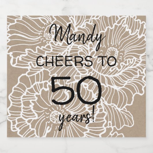 Lineart Blume begehren Geburtstag Bierflaschenetikett (Einzelnes Label)