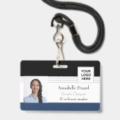 Lined Blue Black Corporate Name Foto Mitarbeiter Ausweis (Vorderseite mit Lanyard)